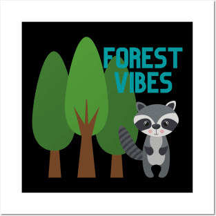 Cute Forest Vibes Raccoon Nature Design Posters and Art